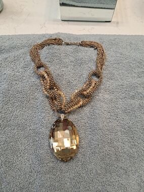 Cache Gold Multi-Chain Necklace with Faceted Oval Pendant